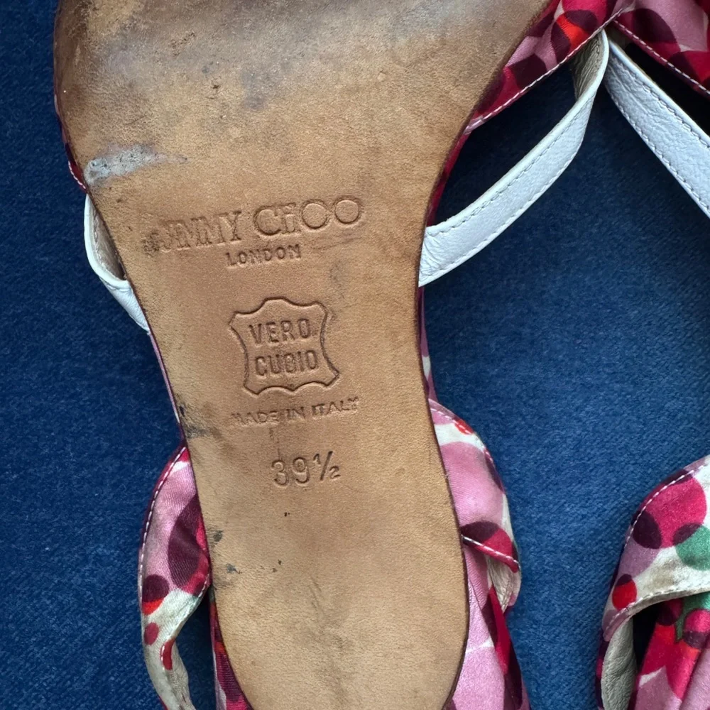 Jimmy Choo Multicolor‎ Floral Print Satin Women’s Sling back Sandals Size 39 1/2 - Picture 6 of 8